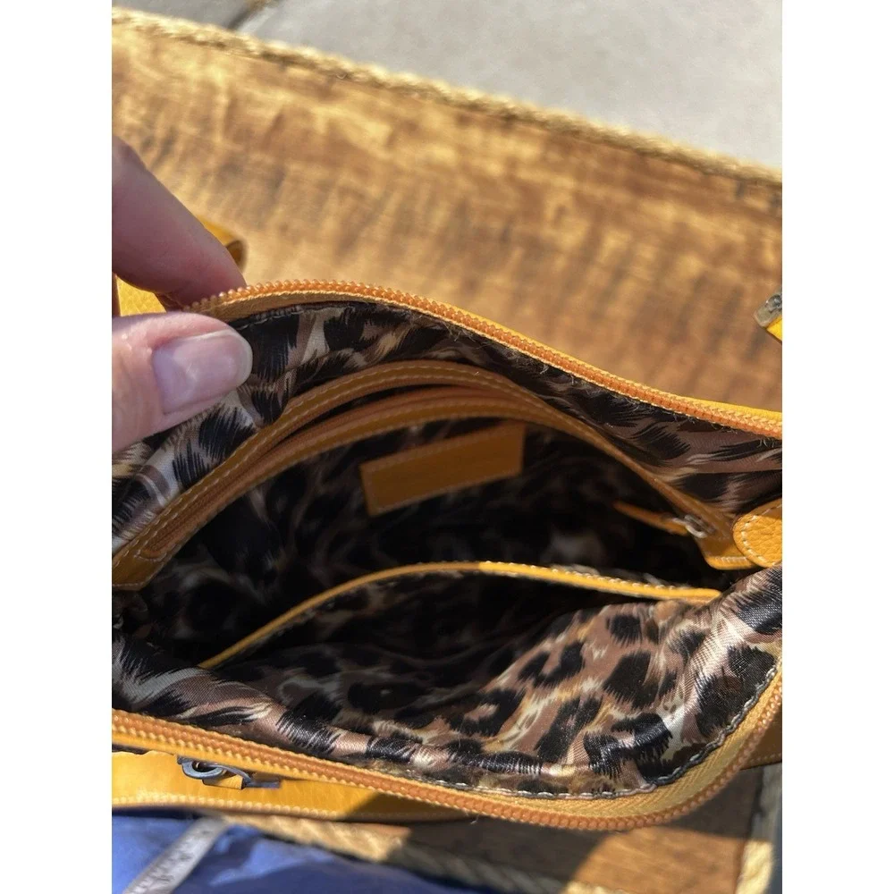 Sophia Caperelli Yellow Pebbled Leather Crossbody Bag Purse Multi Zipper Pockets